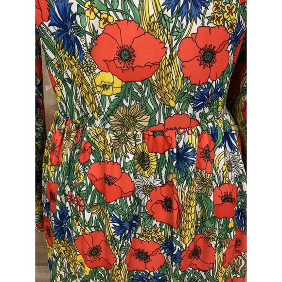 Vintage 1960’s Mod Floral Poppy Button Front Dress Size Small Hippie - Picture 11 of 13